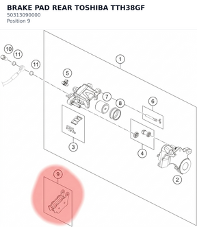 Diagram preview: BRAKE PAD REAR TOSHIBA TTH38GF (50313090000)