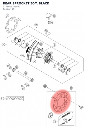 Diagram preview: REAR SPROCKET 50-T, BLACK (7771015105030)