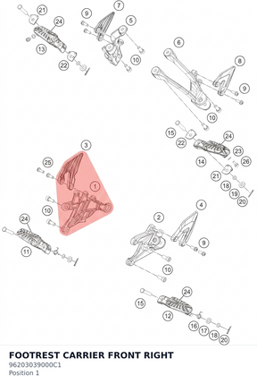 Diagram preview: FOOTREST CARRIER FRONT RIGHT (96203039000C1)