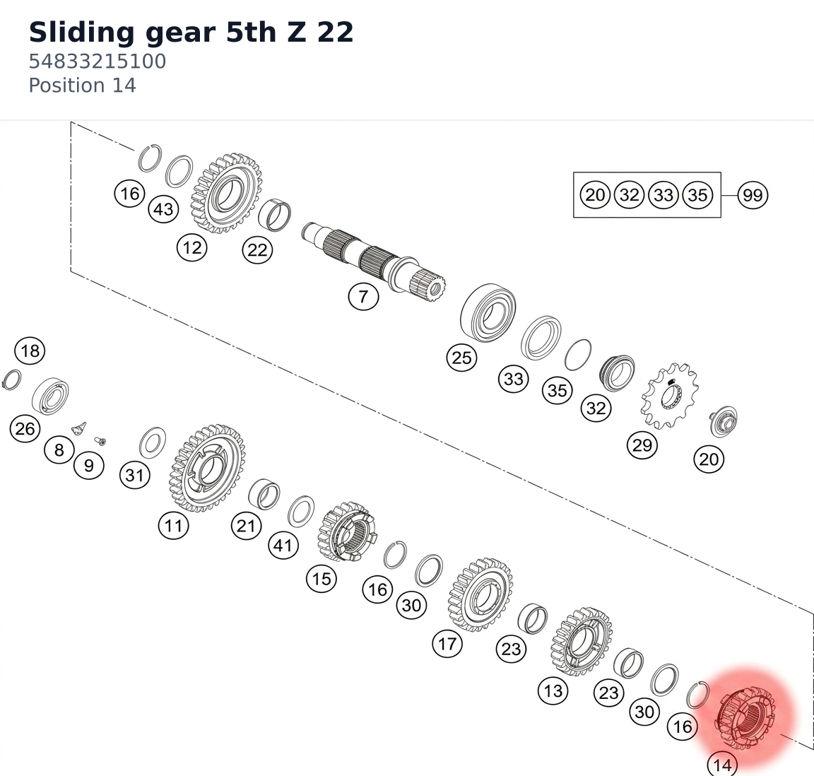 Diagram preview: Sliding gear 5th Z 22 (54833215100)