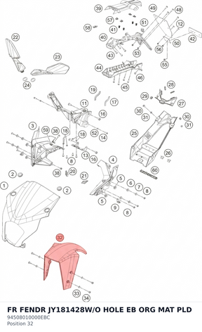 Diagram preview: FR FENDR JY181428W/O HOLE EB ORG MAT PLD (94508010000EBC)