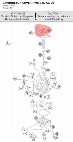Diagram preview: CARBURETOR COVER PWK 38S AG 09 (50331027000)