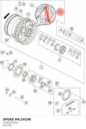 Diagram preview: SPOKE M4,5X196 (75010073196)