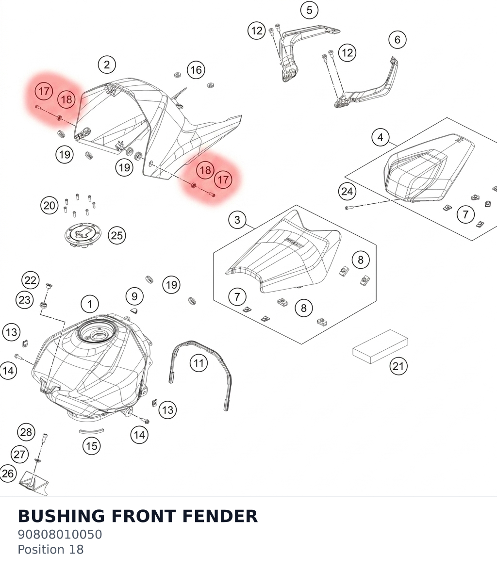 Diagram preview: BUSHING FRONT FENDER (90808010050)