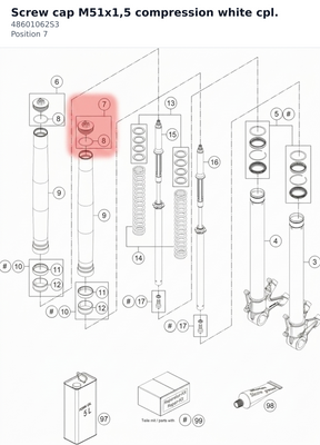 Diagram preview: Screw cap M51x1,5 compression white cpl. (48601062S3)