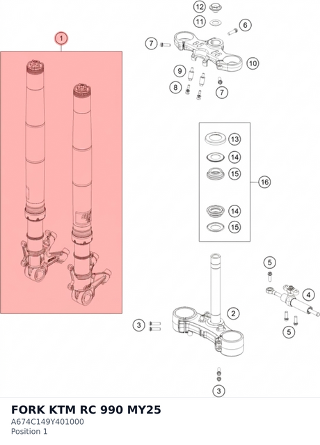 Diagram preview: FORK KTM RC 990 MY25 (A674C149Y401000)
