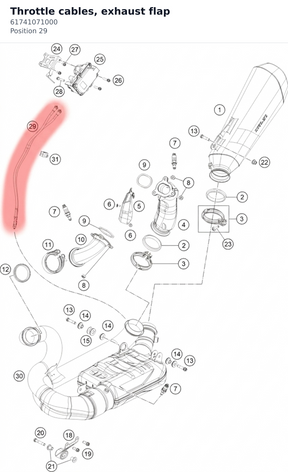 Diagram preview: Throttle cables, exhaust flap (61741071000)