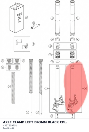 Diagram preview: AXLE CLAMP LEFT D43MM BLACK CPL. (43578197S1)