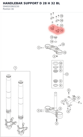 Diagram preview: HANDLEBAR SUPPORT D 28 H 32 BL (5940103903230)