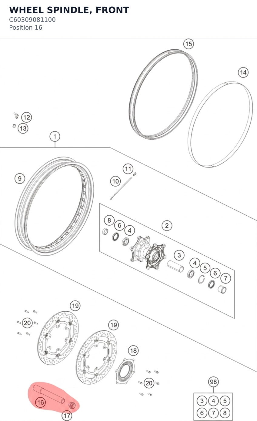 Diagram preview: WHEEL SPINDLE, FRONT (C60309081100)