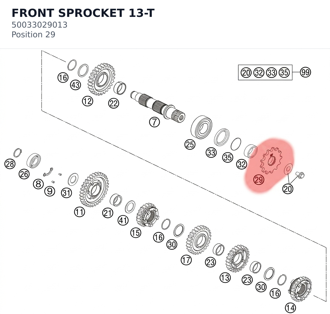Diagram preview: FRONT SPROCKET 13-T (50033029013)