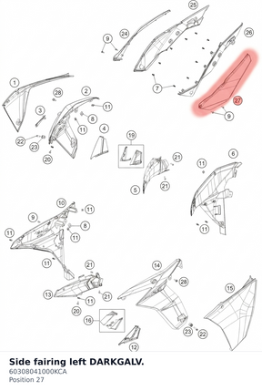 Diagram preview: Side fairing left DARKGALV. (60308041000KCA)