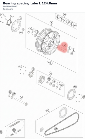 Diagram preview: Bearing spacing tube L 124.8mm (60010011000)