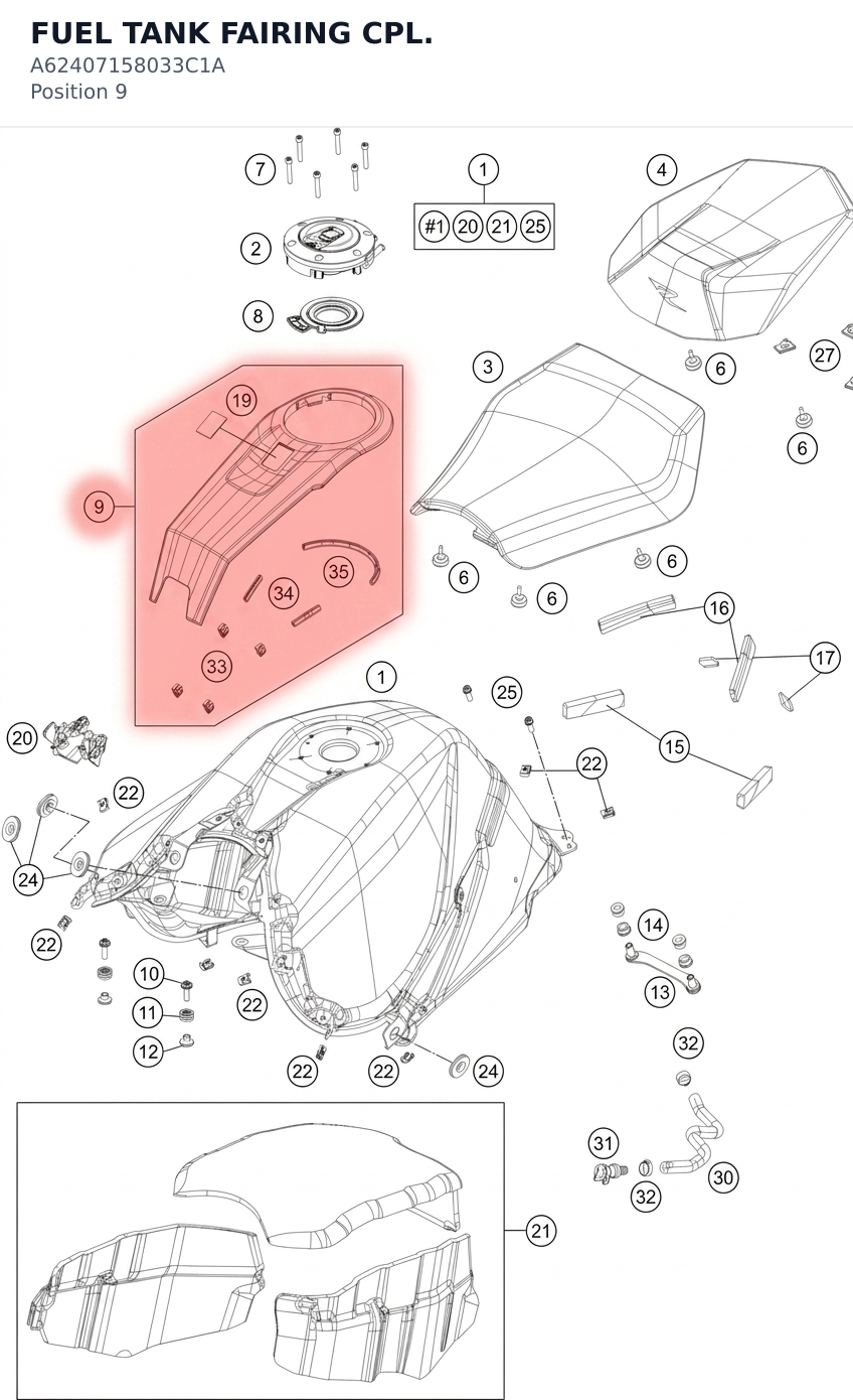 Diagram preview: FUEL TANK FAIRING CPL. (A62407158033C1A)