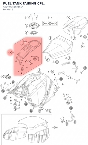 Diagram preview: FUEL TANK FAIRING CPL. (A62407158033C1A)