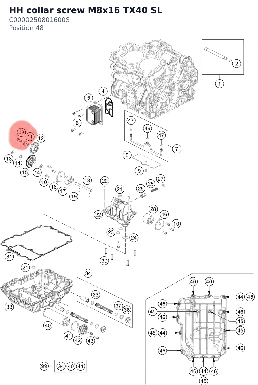Diagram preview: HH collar screw M8x16 TX40 SL (C0000250801600S)