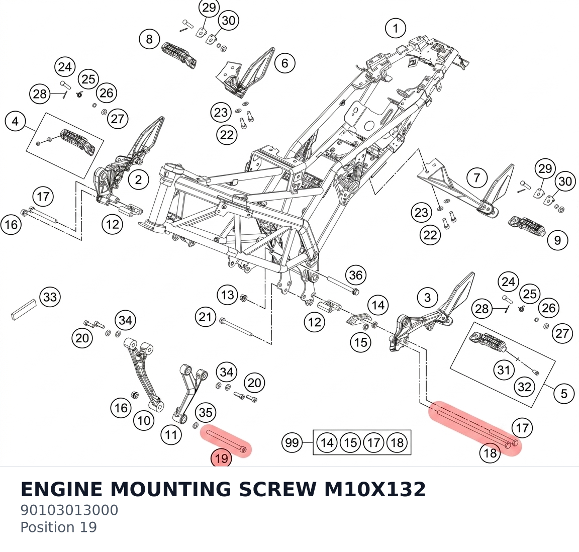 Diagram preview: ENGINE MOUNTING SCREW M10X132 (90103013000)