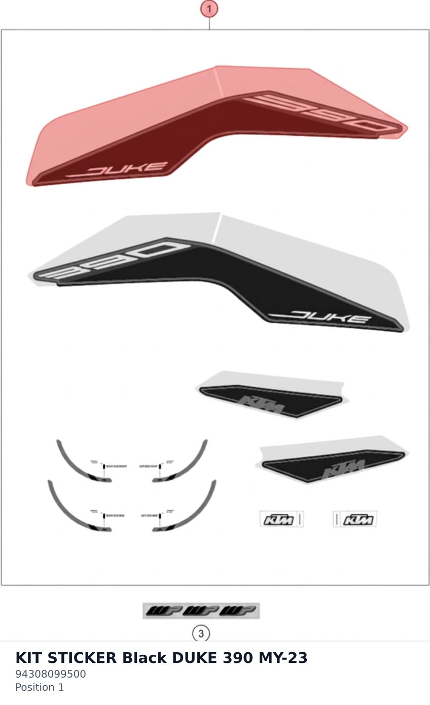 Diagram preview: KIT STICKER Black  DUKE 390 MY-23 (94308099500)