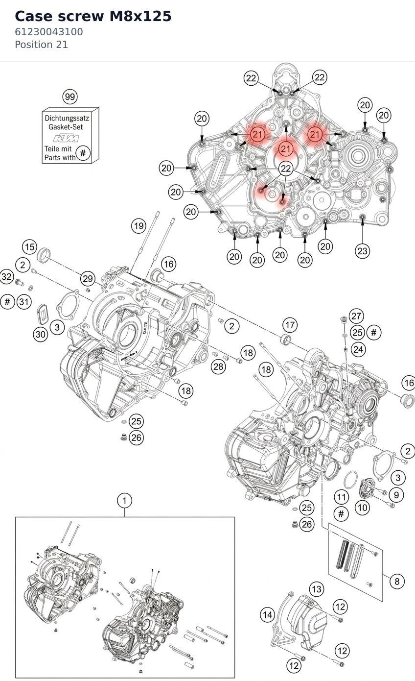 Diagram preview: Case screw M8x125 (61230043100)
