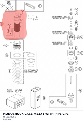 Diagram preview: MONOSHOCK CASE M53X1 WITH PIPE CPL. (46181242S6)