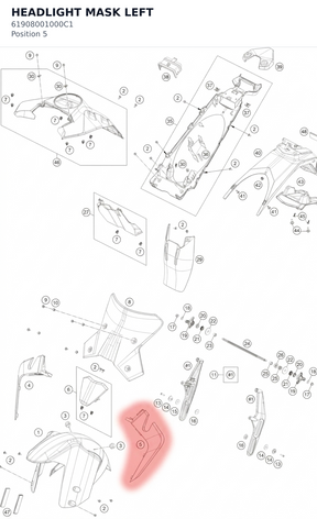 Diagram preview: HEADLIGHT MASK LEFT (61908001000C1)