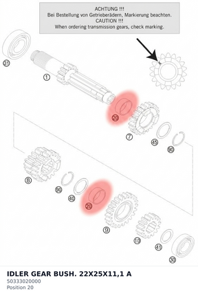 Diagram preview: IDLER GEAR BUSH. 22X25X11,1 A (50333020000)