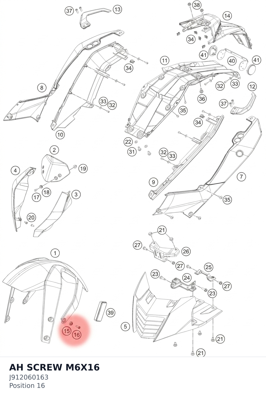 Diagram preview: AH SCREW M6X16 (J912060163)
