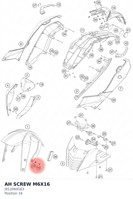 Diagram preview: AH SCREW M6X16 (J912060163)