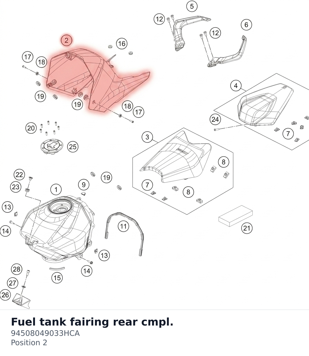 Diagram preview: Fuel tank fairing rear cmpl. (94508049033HCA)