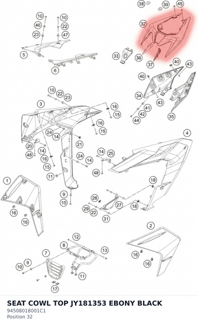 Diagram preview: SEAT COWL TOP JY181353 EBONY BLACK (94508018001C1)