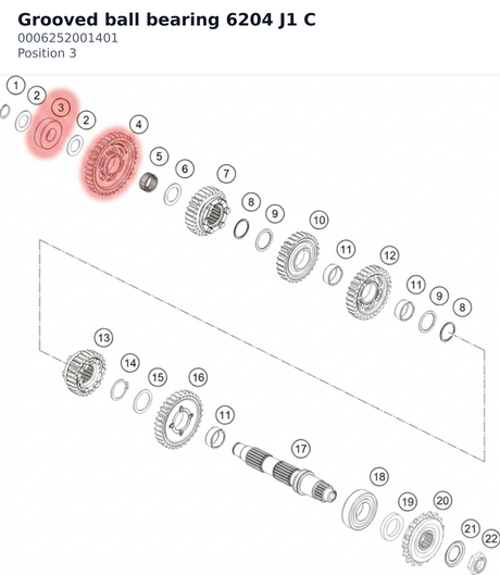 Diagram preview: Grooved ball bearing 6204 J1 C (0006252001401)