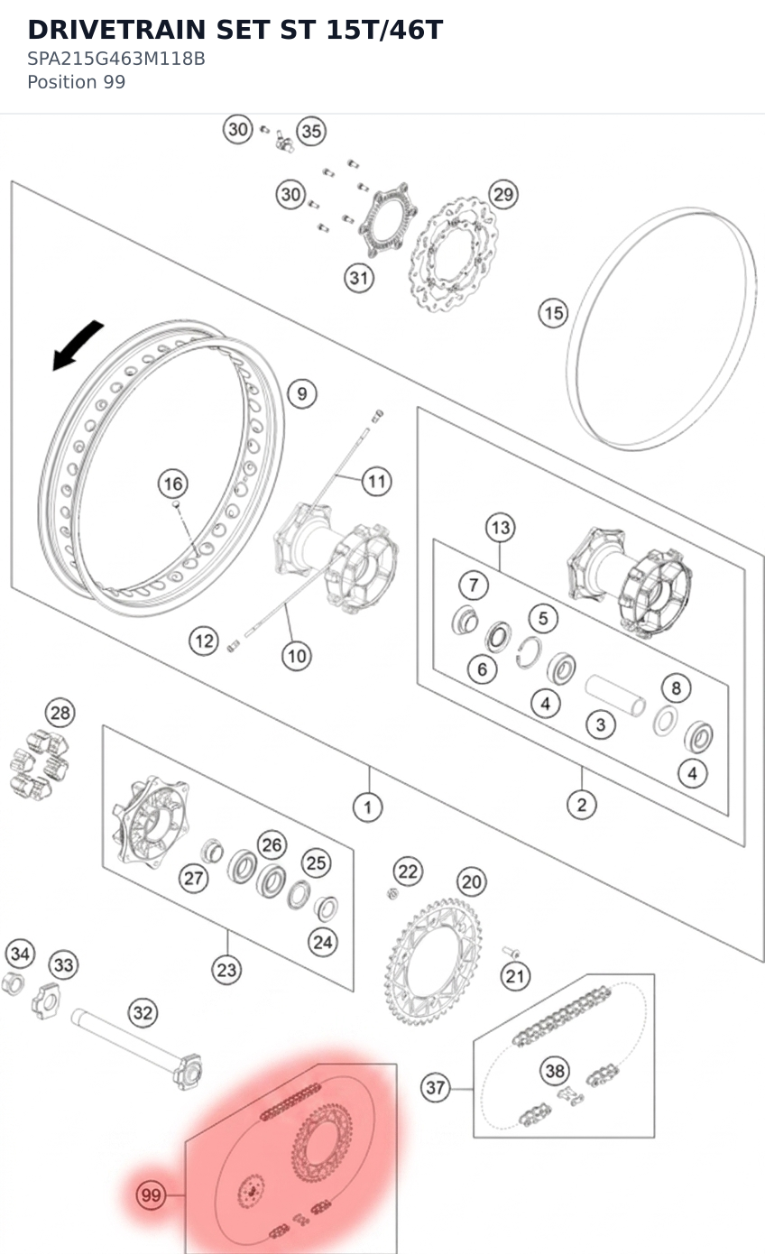 Diagram preview: DRIVETRAIN SET ST 15T/46T (SPA215G463M118B)