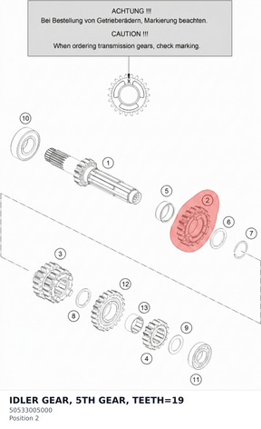 Diagram preview: IDLER GEAR, 5TH GEAR, TEETH=19 (50533005000)