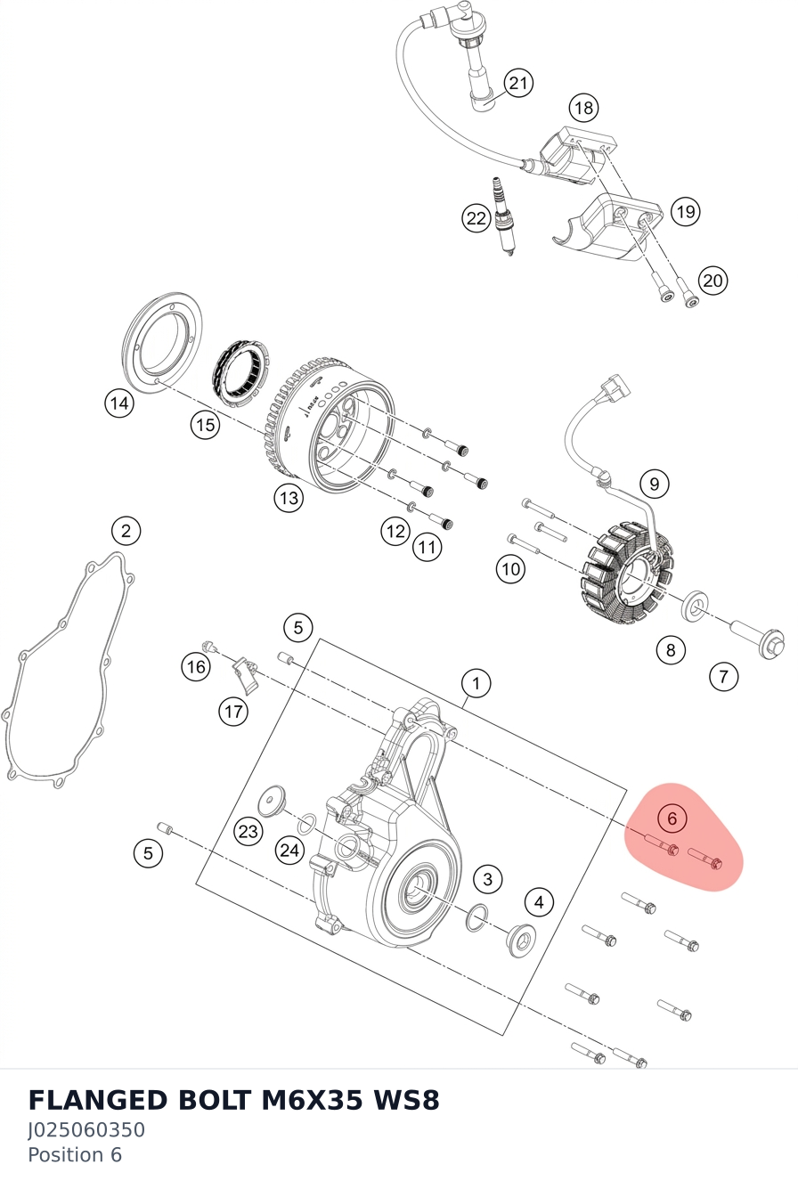 Diagram preview: FLANGED BOLT M6X35 WS8 (J025060350)
