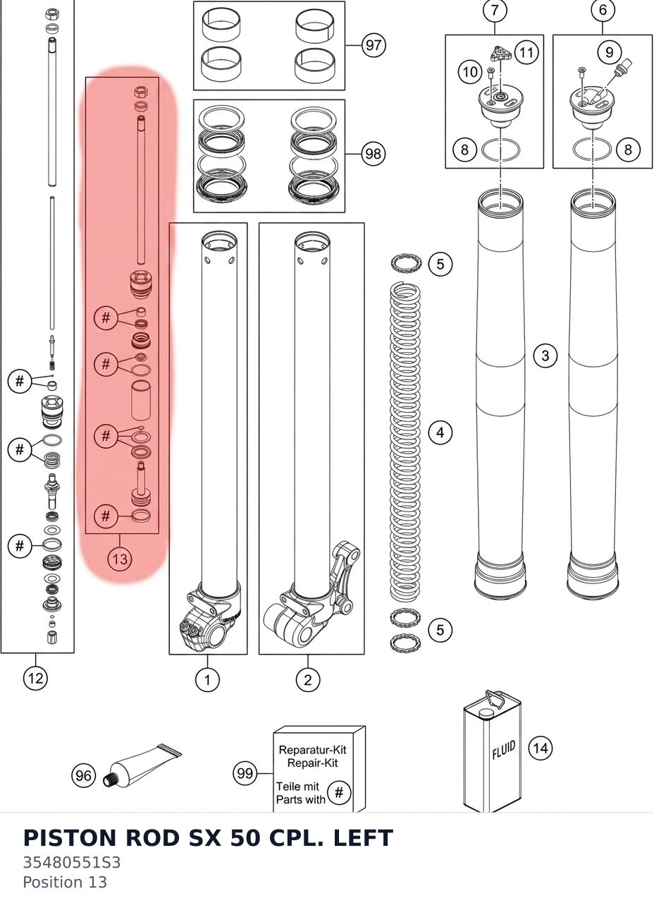 Diagram preview: PISTON ROD SX 50 CPL. LEFT (35480551S3)