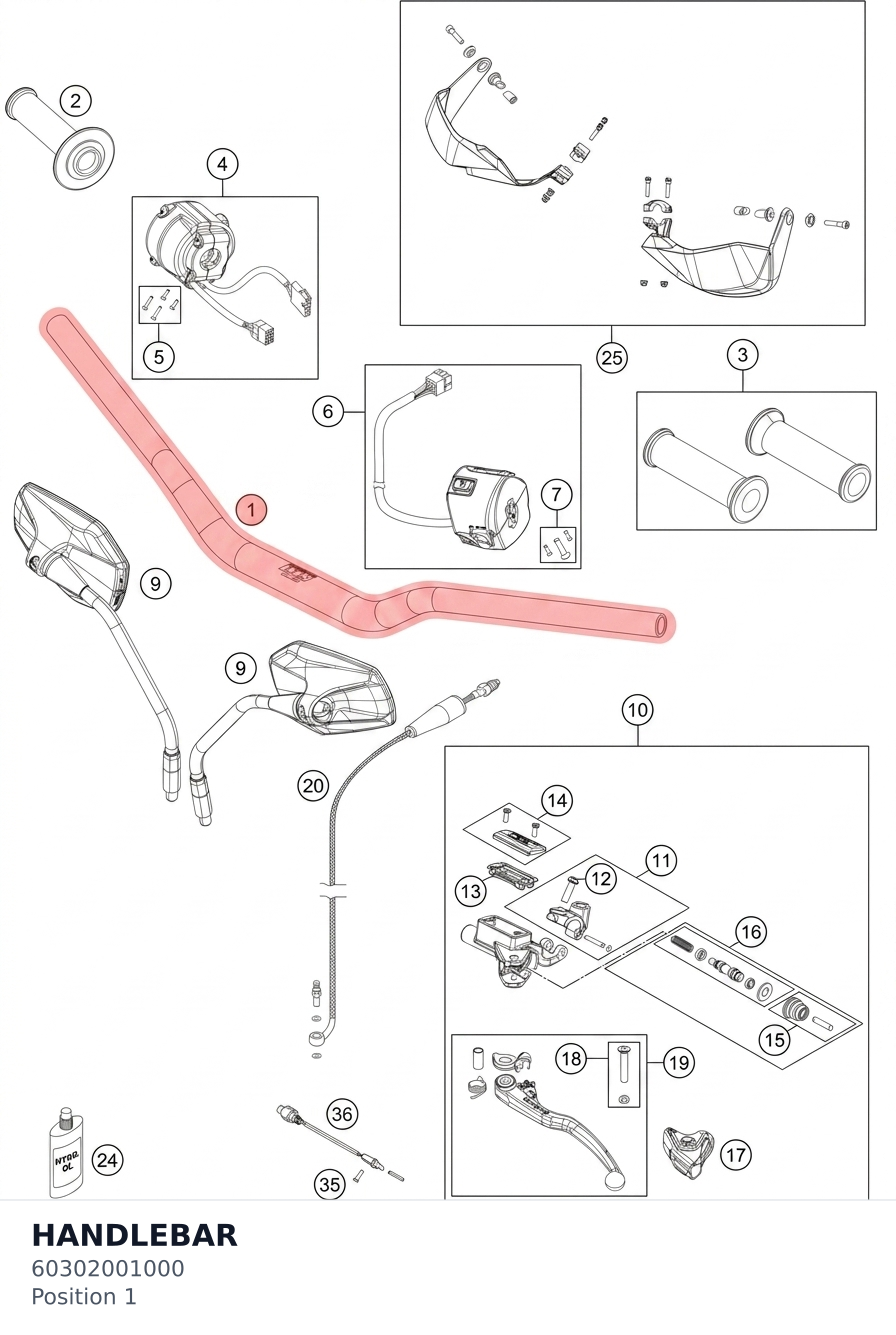 Diagram preview: HANDLEBAR (60302001000)