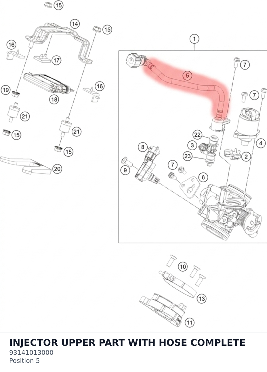 Diagram preview: INJECTOR UPPER PART WITH HOSE COMPLETE (93141013000)