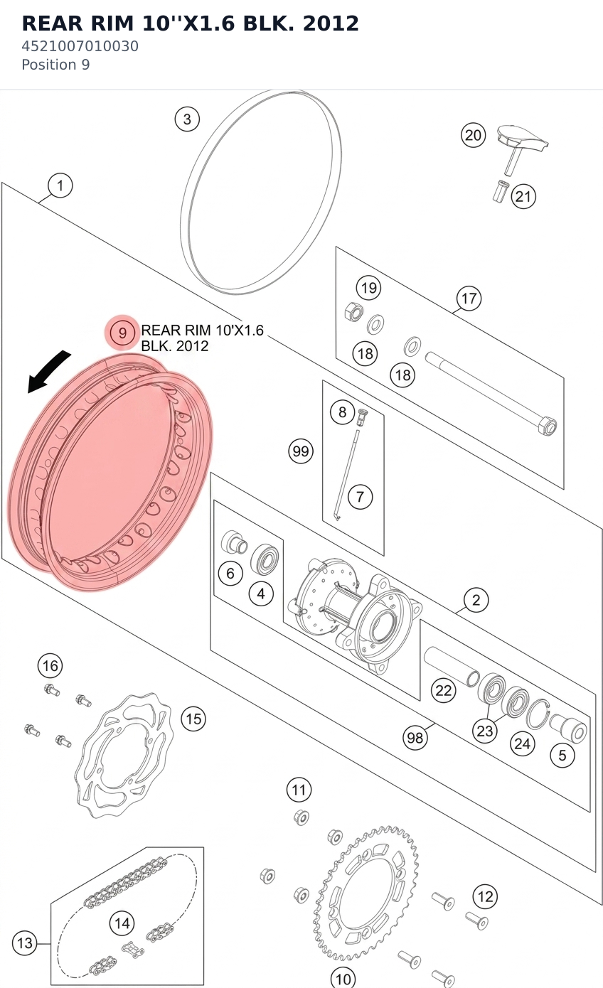 Diagram preview: REAR RIM 10''X1.6 BLK. 2012 (4521007010030)
