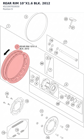 Diagram preview: REAR RIM 10''X1.6 BLK. 2012 (4521007010030)