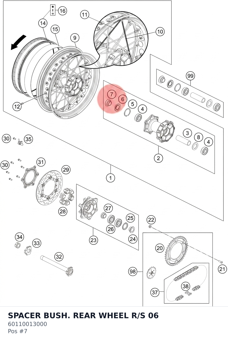 Diagram preview: SPACER BUSH. REAR WHEEL R/S 06 (60110013000)