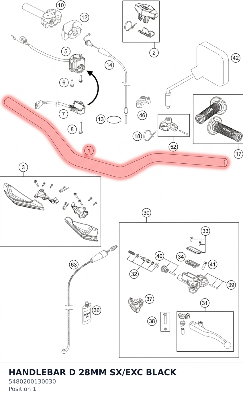Diagram preview: HANDLEBAR D 28MM SX/EXC BLACK (5480200130030)
