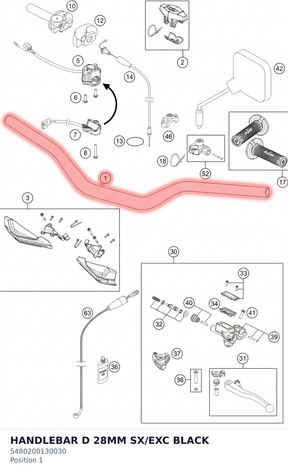 Diagram preview: HANDLEBAR D 28MM SX/EXC BLACK (5480200130030)