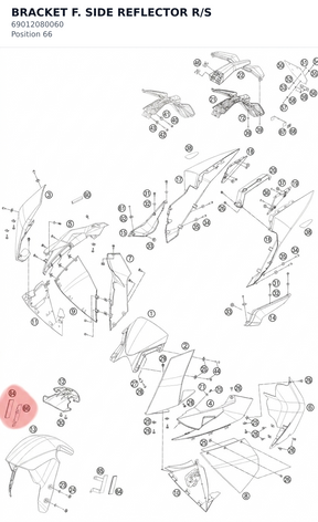 Diagram preview: BRACKET F. SIDE REFLECTOR R/S (69012080060)