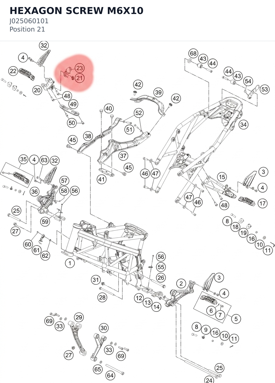 Diagram preview: HEXAGON SCREW M6X10 (J025060101)