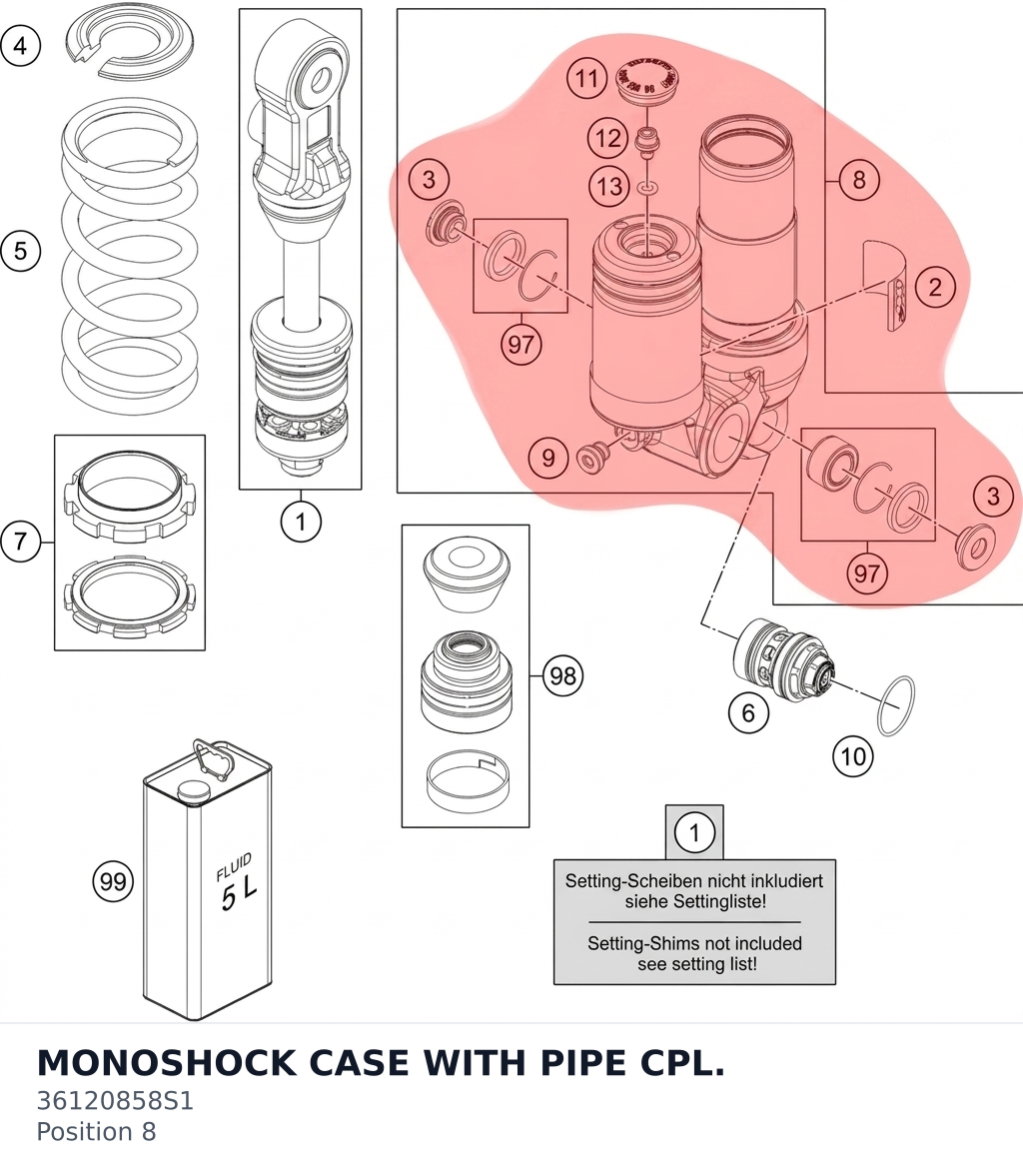 Diagram preview: MONOSHOCK CASE WITH PIPE CPL. (36120858S1)