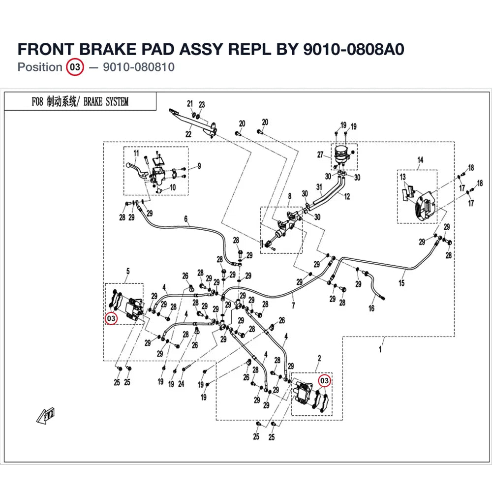 FRONT BRAKE PAD ASSY REPL BY 9010-0808A0 product image
