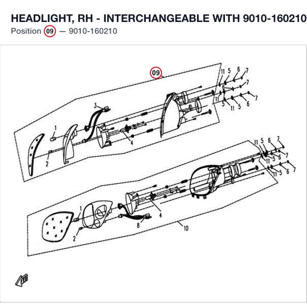 HEADLIGHT, RH - INTERCHANGEABLE WITH  9010-160210-A000 product image