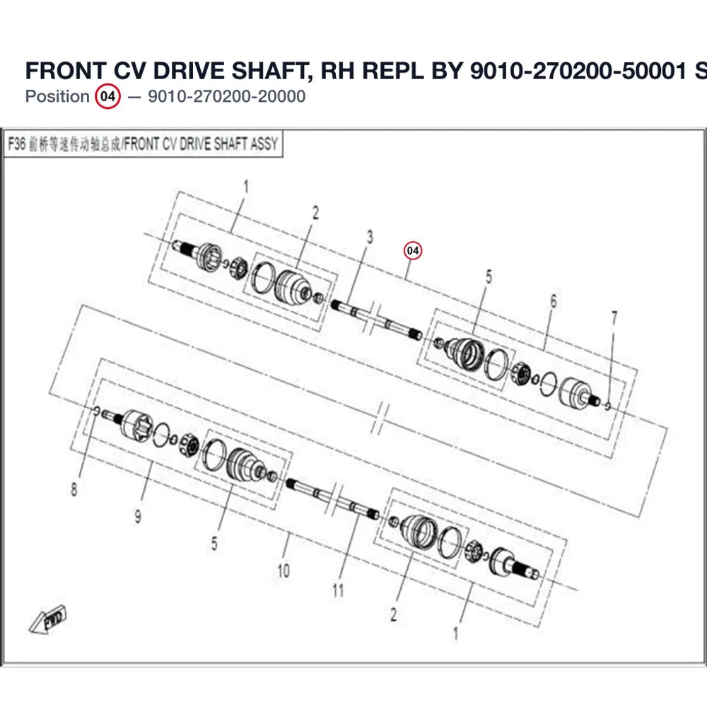FRONT CV DRIVE SHAFT, RH REPL BY 9010-270200-50001 product image