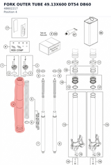 Diagram preview: FORK OUTER TUBE 49.13X600 DT54 DB60 (48602217)