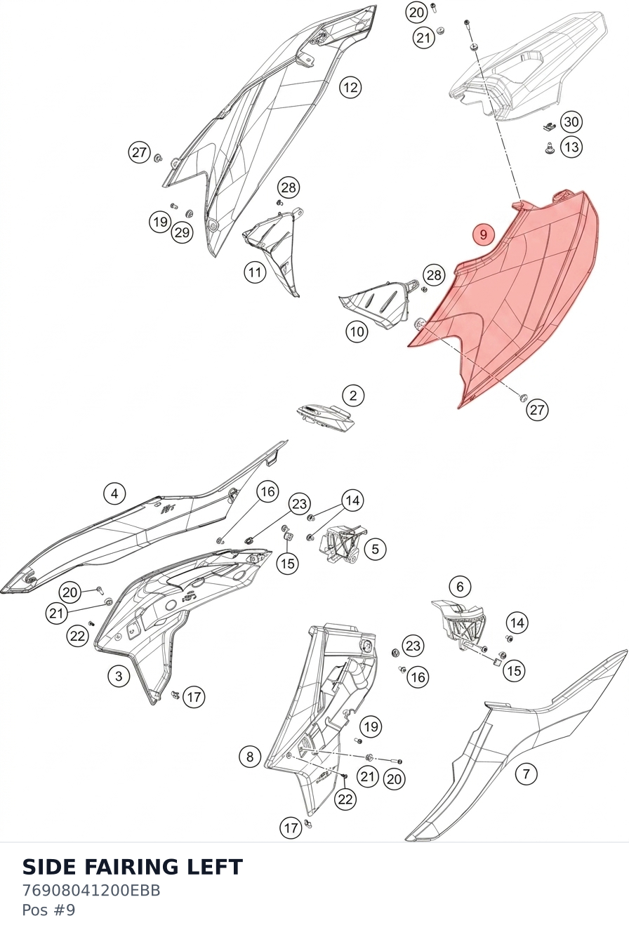 Diagram preview: SIDE FAIRING LEFT (76908041200EBB)